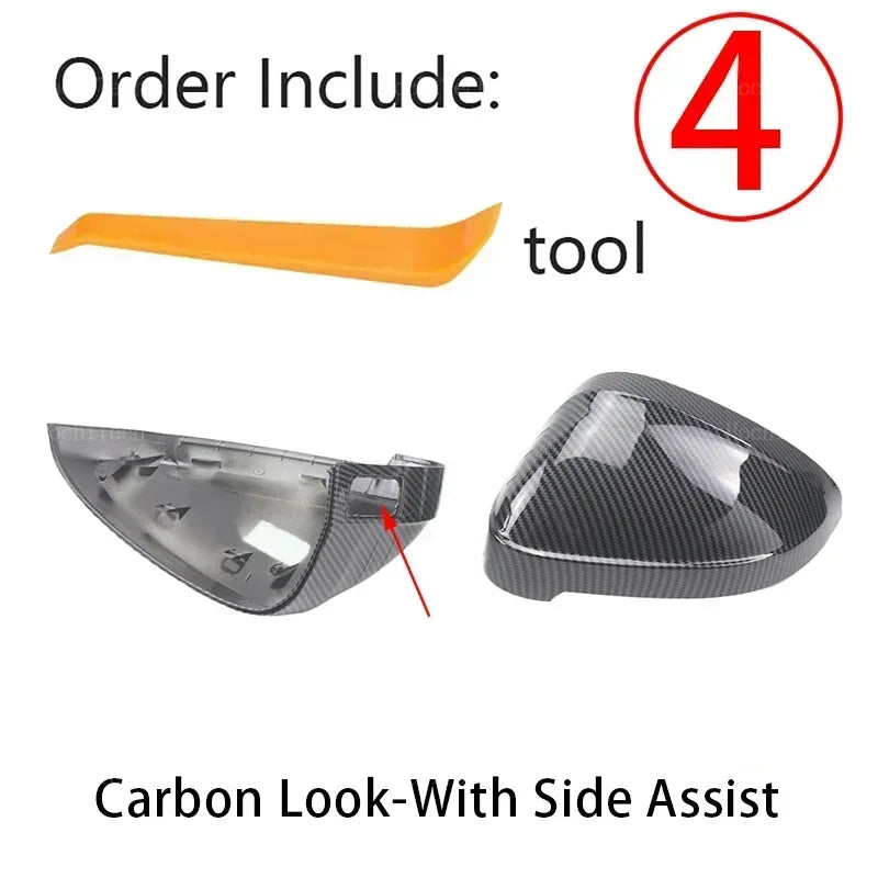 Rearview Mirror Caps Cover Pair Black/Carbon Style for Audi A4 B9 A5 S5 RS5 Side Assist
