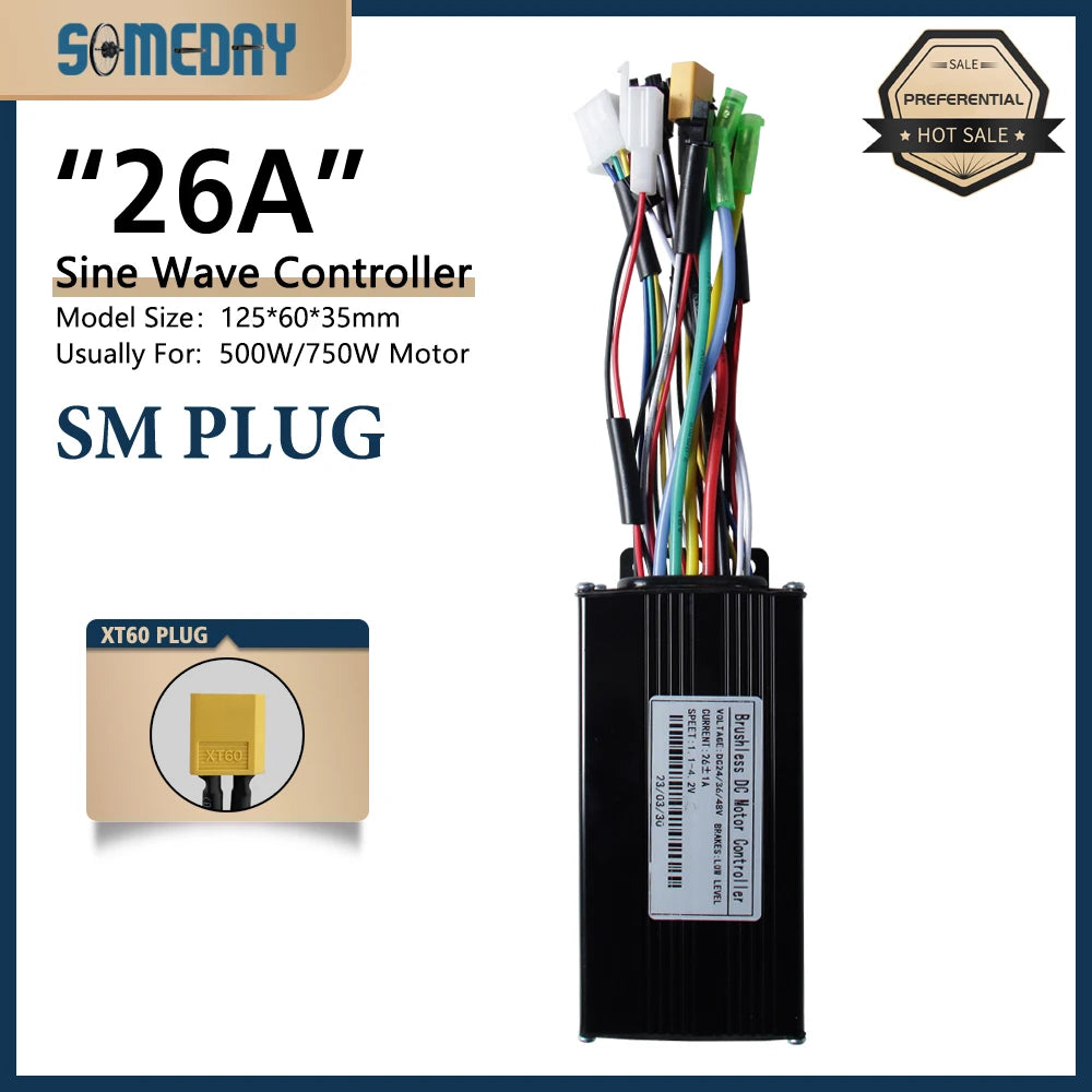 26A Ebike Sinawave Controller 24V/36V/48V Three-Mode Controller with Learning Function JN Color Display Wheel Hub Motor Parts