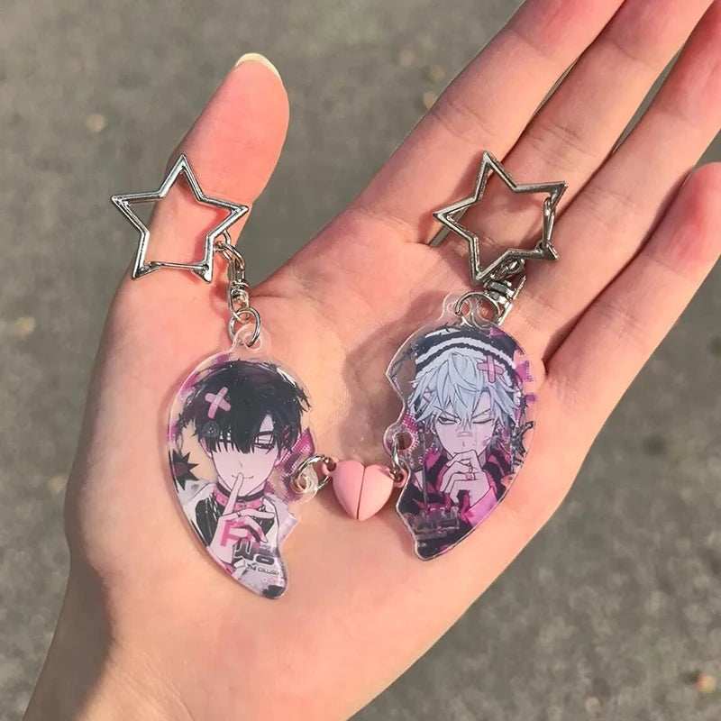 Anime ALIEN STAGE IVAN TILL Cosplay Keychain Unisex Acrylic Heart Magnet Pendant Key Chain 2Pcs/set Keyring Bag Accessories Gift