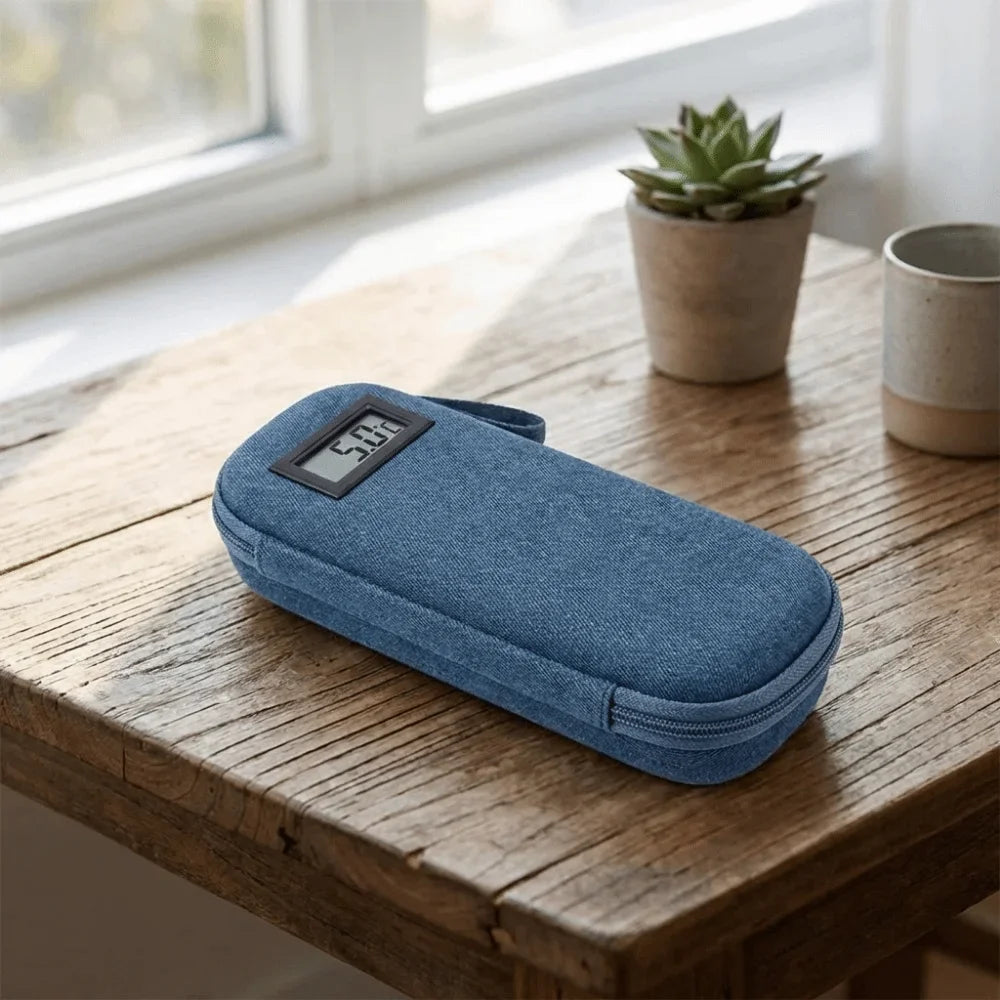 Insulin cooler bag waterproof oxford cloth with thermometer display, insulin vial case - Black