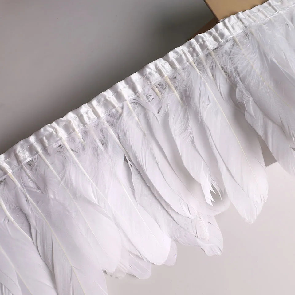 10Meters Goose Feather Fringe Ribbon Handicraft Accessories White Swan Feathers Trims Carnival Plumas Dress Decoration Wholesale
