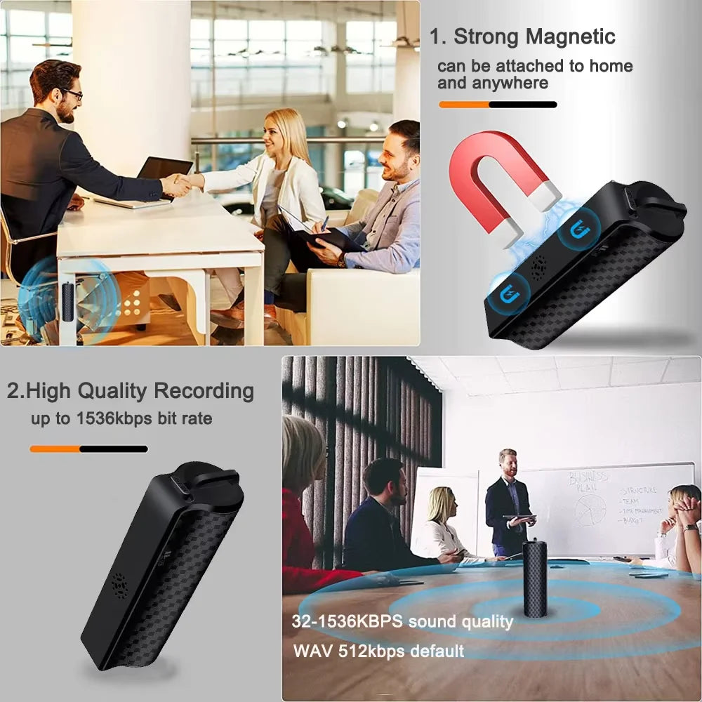 Professional Voice Recorder Digital Audio Dictaphone Waterproof Magnetic Long Standby Time 500hous Recording Pen Noise Reduction