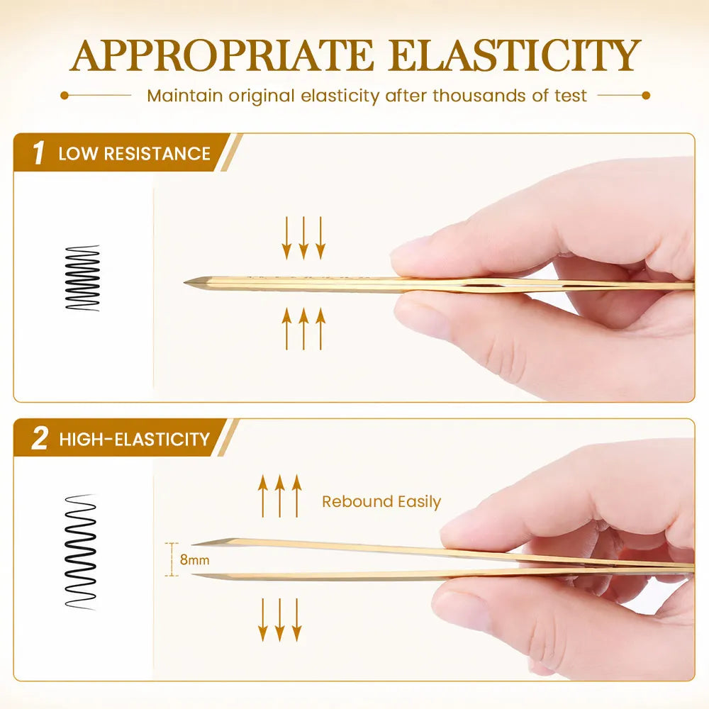 MASSCAKU Fiber Tip Eyelash Extension Tweezers Gold Stainless Steel Lash Pickup Tool