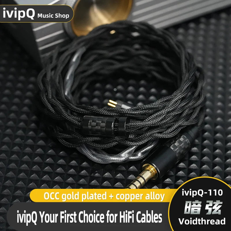 ivipQ-110 Voidthread Black Nylon HiFi Earphone Cable High Purity OCC Gold Plated+Copper Ally 4.4mm 2Pin 0.78 MMCX Audio IEM Wire