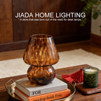Glass Mushroom Table Lamp, Coffee Color Lampshade, Bedside Bedroom Decor Light