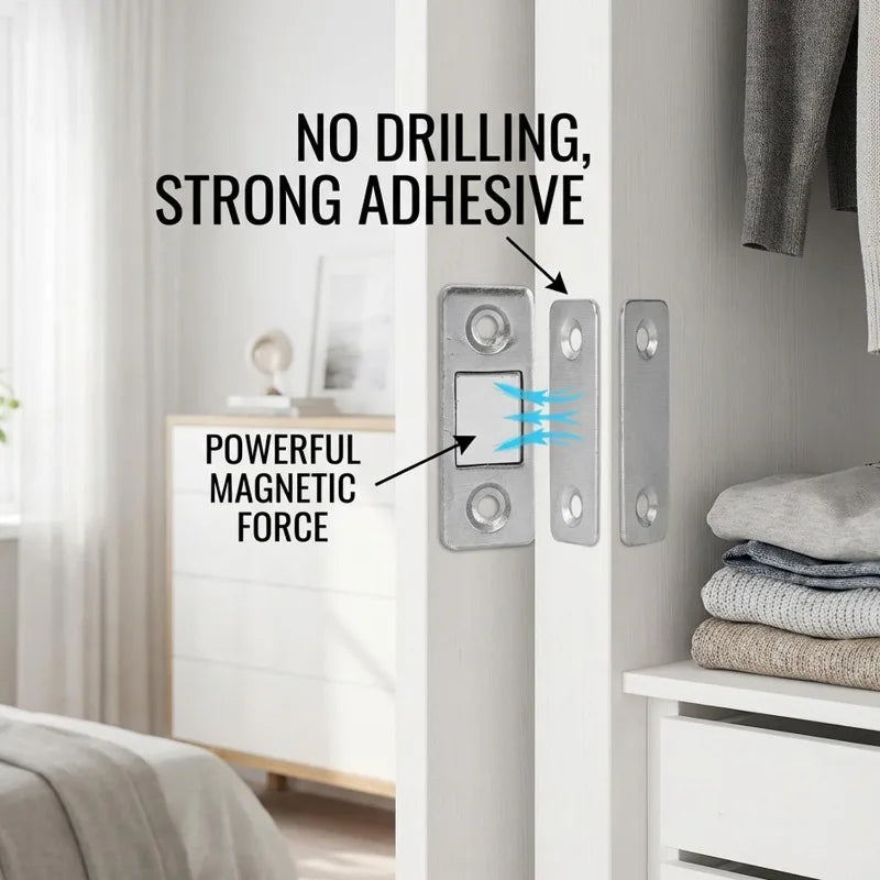 Magnetic Cabinet Catches Strong Adhesive Window Door Closer Latch Invisible Door Stopper Patch For Kitchen Bedroom Hardware Kit