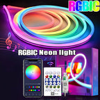 5V RGB+IC Neon Strip Light 1M 2M 3M 5M 10M USB Waterproof Flexible LED Strip Lights With Bluetooth Remote Control For Home Decor