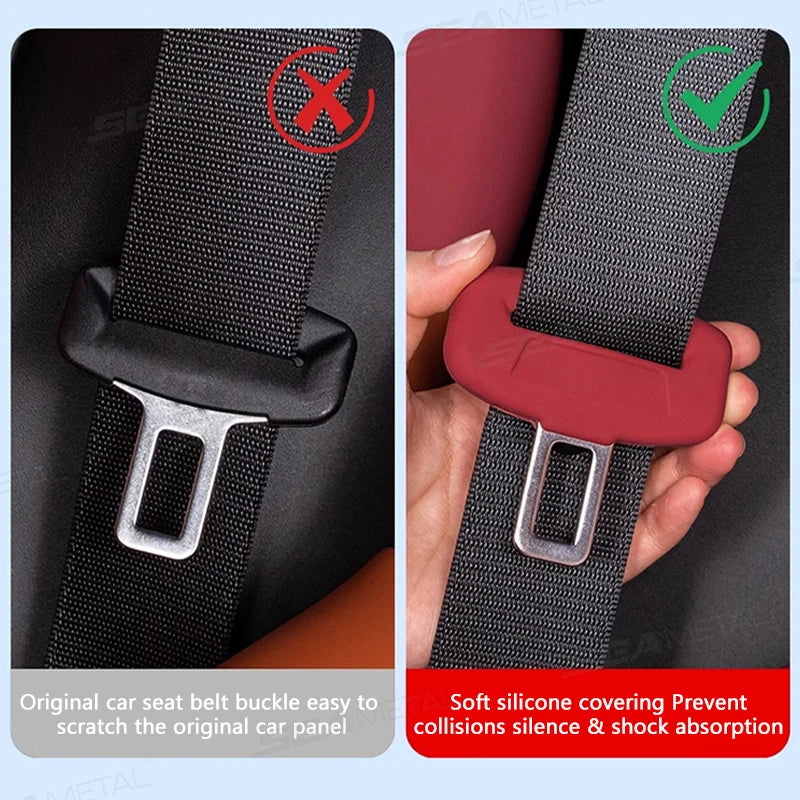 SEAMETAL Car Seat Belt Buckle Protector Cover 2Pcs Soft Silicone Anti-Collision Case Universal Seat Belt Buckle Protection Cover