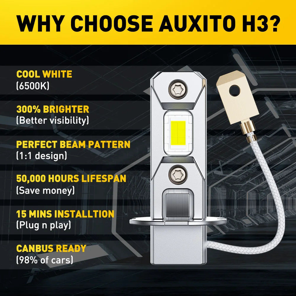 AUXITO 2Pcs H3 LED Bulb Lamp Car Fog lights Driving Running Lamp Headlight DRL Auto Light 12V 1:1 Mini Design 6500K White Yellow