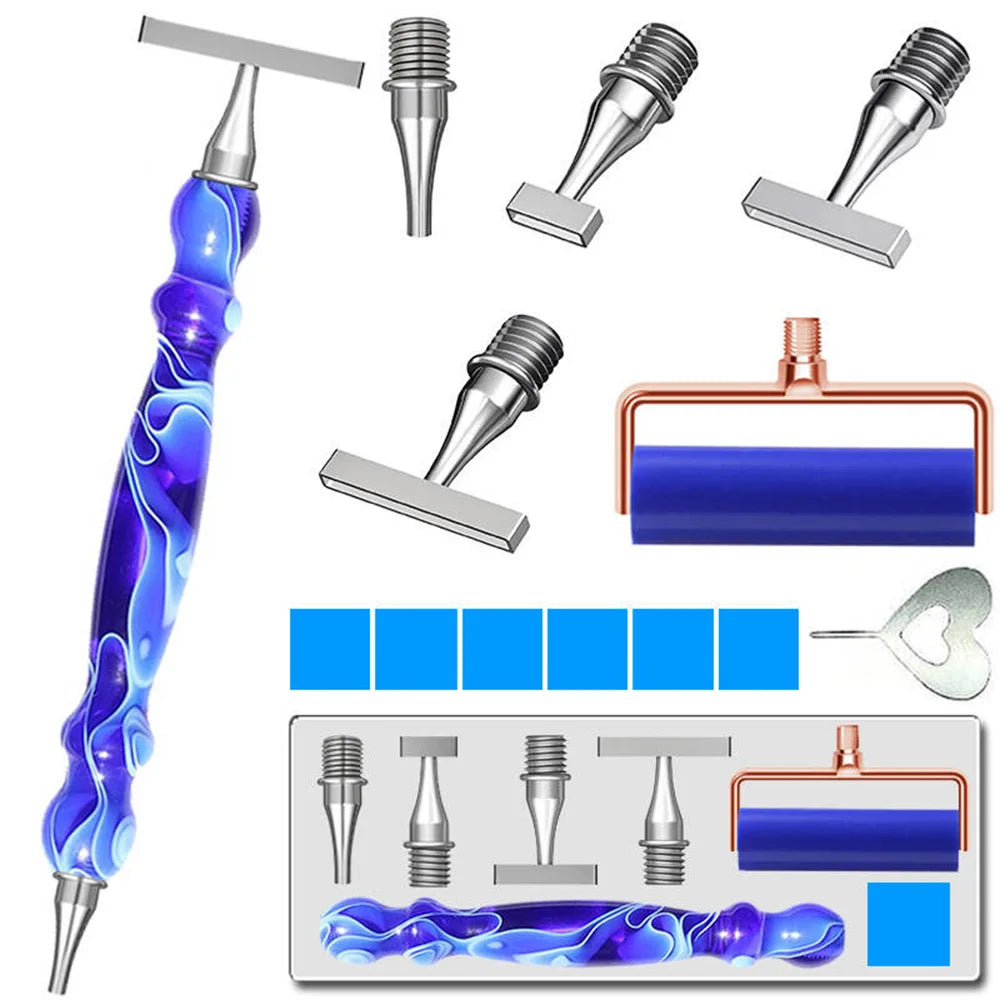 Ergonomic Diamond Painting Art Drill Bead Dot Pen Kit With Slim Thread Stainless Steels Metal Pen Heads Roller Tool Accessories