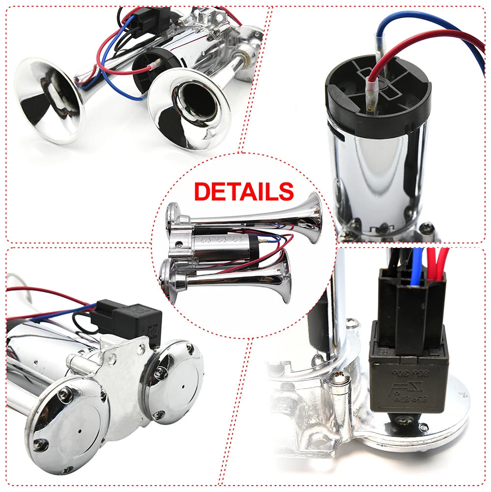 150db Car Electric Loud Horn Dual Trumpets Speaker Auto 12v Air Horn Siren Sound Security Alarm Signal for Train Truck  Boat SUV