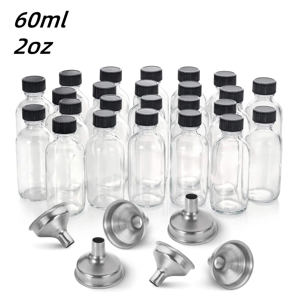 10/20/30Pcs Modern Glass Liquid Bottles with Lids, Suitable for Ginger Juice, Oil, Mini-60Ml Eco-Friendly Juice Containers, Hand Wash Only, Bpa-Free, Perfect for a Healthy Lifestyle, No Electricity Required. Equipped with a Liquid Pouring Funnel.