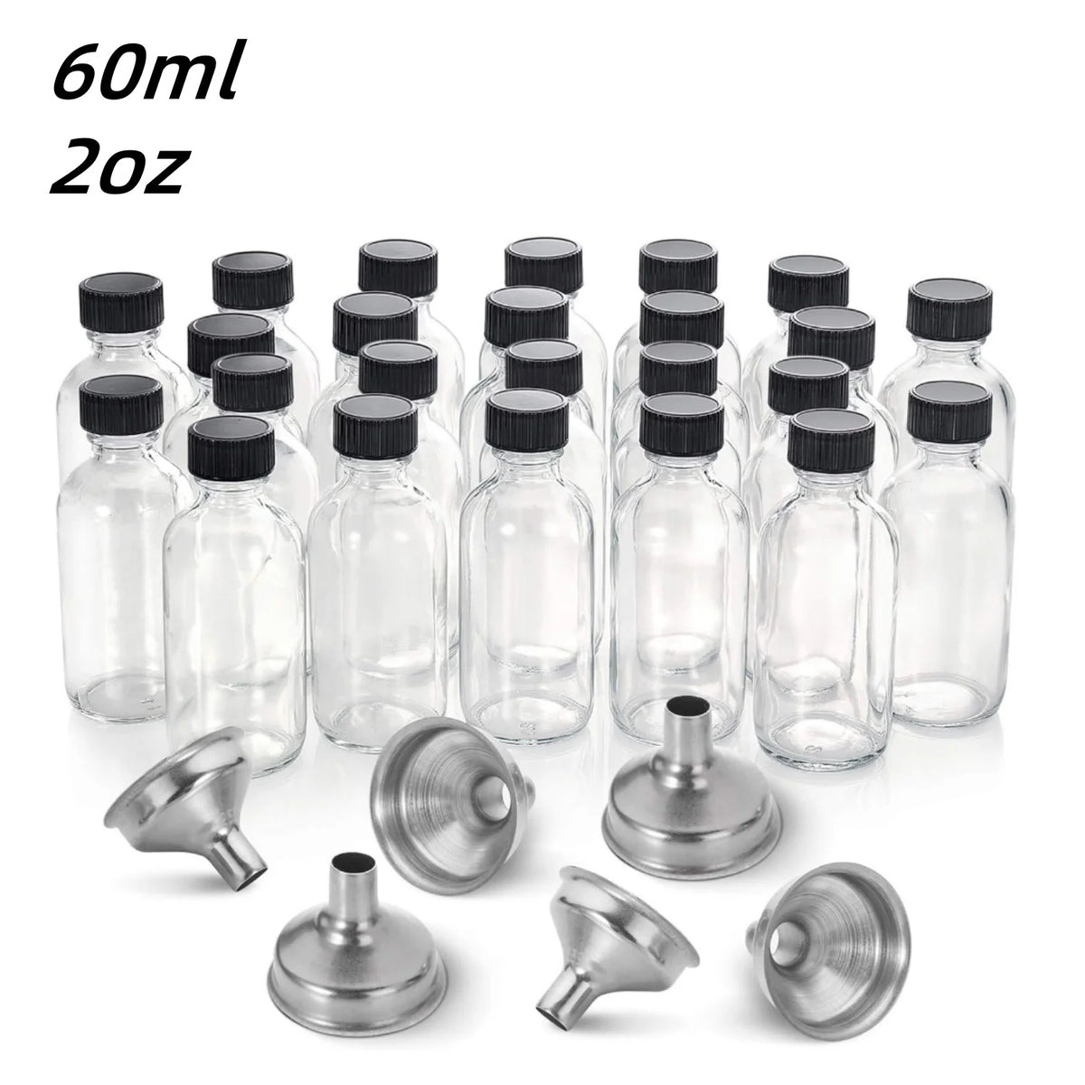 10/20/30Pcs Modern Glass Liquid Bottles with Lids, Suitable for Ginger Juice, Oil, Mini-60Ml Eco-Friendly Juice Containers, Hand Wash Only, Bpa-Free, Perfect for a Healthy Lifestyle, No Electricity Required. Equipped with a Liquid Pouring Funnel.