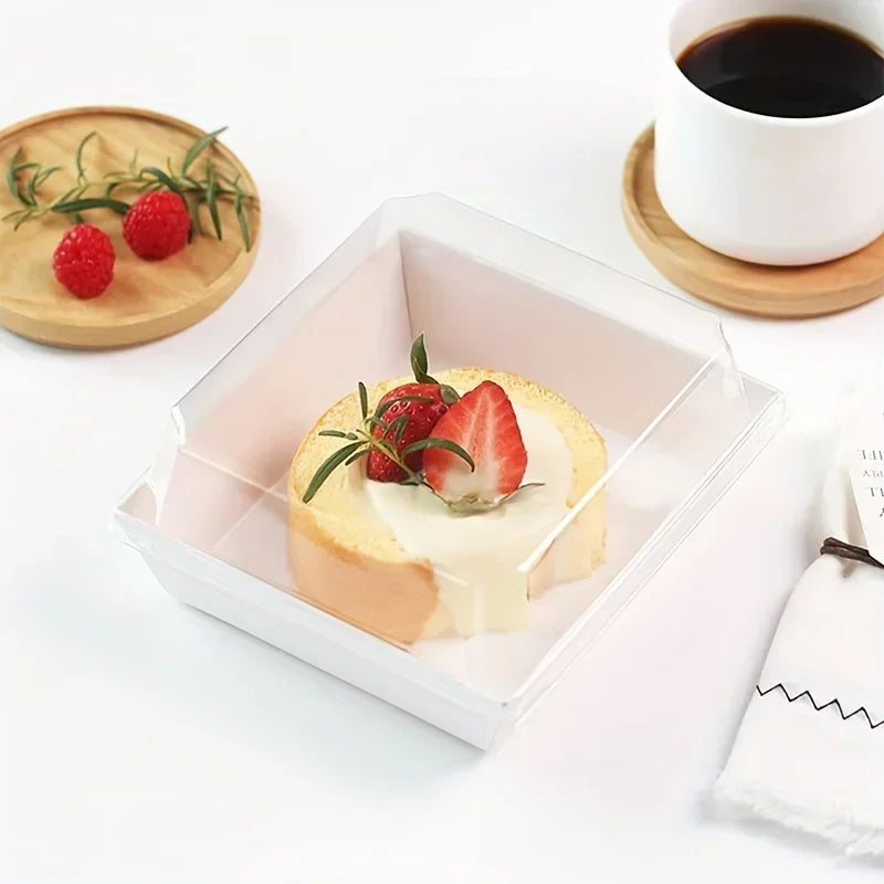 50/100PCS Square Bread Packing Box Sandwich Box with Transparent Lid Cookie Box Swiss Roll Packaging Box Birthday Party Supplies