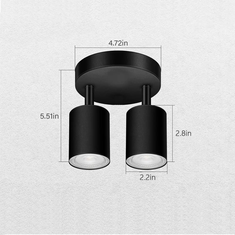Modern LED Ceiling Light - 350° Rotatable Dual GU10 Wall Light, Black (Energy-Saving) for Hallway, Living Room, Bedroom, Kitchen