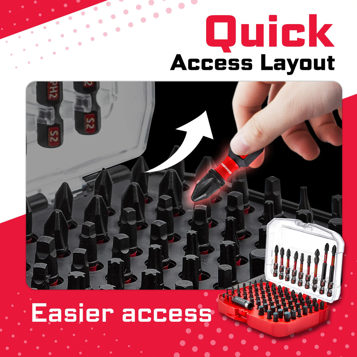 Geinxurn 83PCS Impact Magnetic Driver Bit Set, S2 Steel Bits (PH/Slotted/Torx/Hex/SQ), Socket Adapter & Black Storage Case