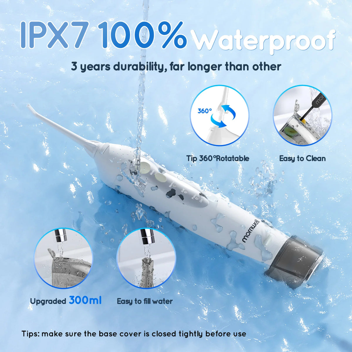 D52 Portable Cordless Water Flosser USB Rechargeable Water Jet Floss Tooth Pick 4 Jet Tip 300ml 3 Modes Teeth Clean for Travel