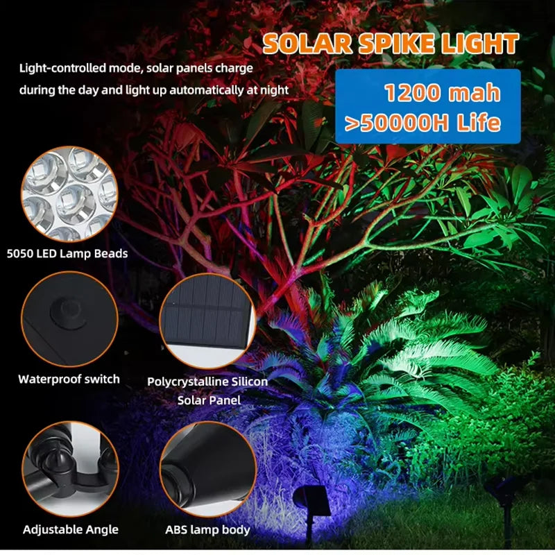 Solar LED Garden Stake Spotlight Waterproof Outdoor Pathway Landscape Light 7/18 LED RGB/White/Warm