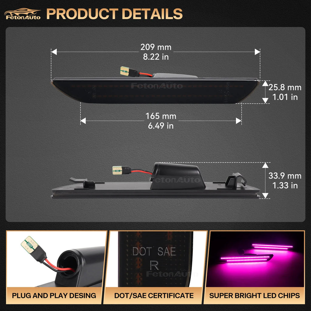 Dynamic Scan Rear Side Marker Light Indicator LED Fender  Lamp for Ford Mustang 2015 2016 2017 2018 2019 2020 2021 2022 2023
