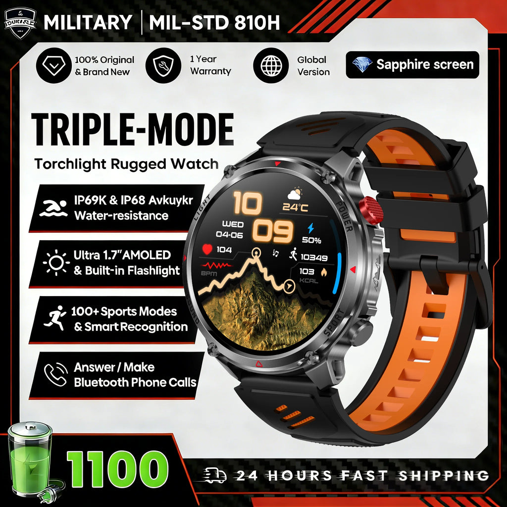 2026 New Fashion Luxury 1100mAh Battery 1.7-inch HD Screen Compass Wireless Call Flashlight 100+Sports Outdoor Sports smart