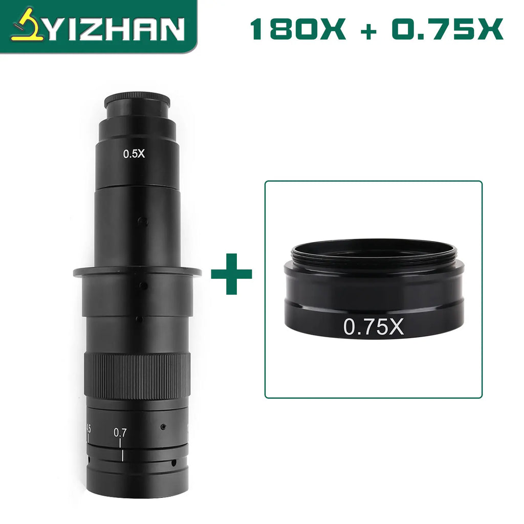 YIZHAN Adjustable Zoom C-Mount Lens Magnification 130X 180X 360X Lab 0.3X 0.5X 0.75X 2X Objective For Industry Microscope Camera