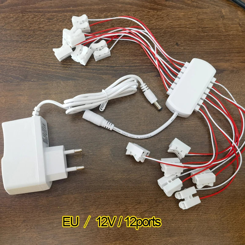 3V/12V AC/DC Adapter Power Supply with 6/12 ports EU Power adapter Output for Model Led Light Lamp/Railway/Railroad/Train Layout