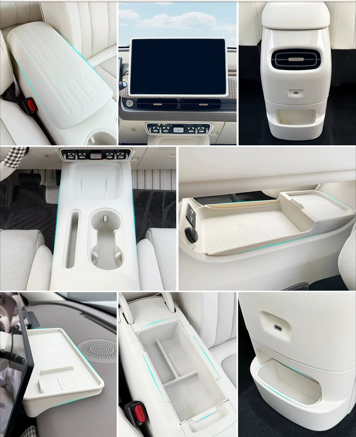 GWM ORA 5 2026 Silicone Interior Storage Box Set, Cup Holder Cover & Phone Mat, White/Grey