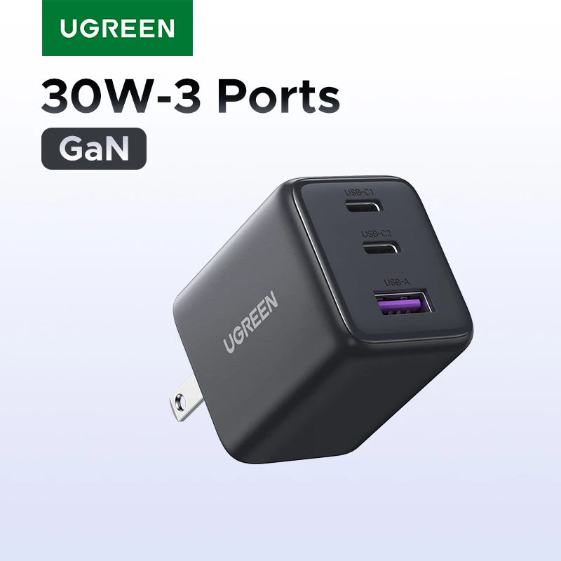 【US Plug】UGREEN 20W 30W GaN Charger Mini PD 3.0 USB C Phone Charger For iPhone 16 15 14 Pro Samsung S25 Xiaomi Tablet iPad Air