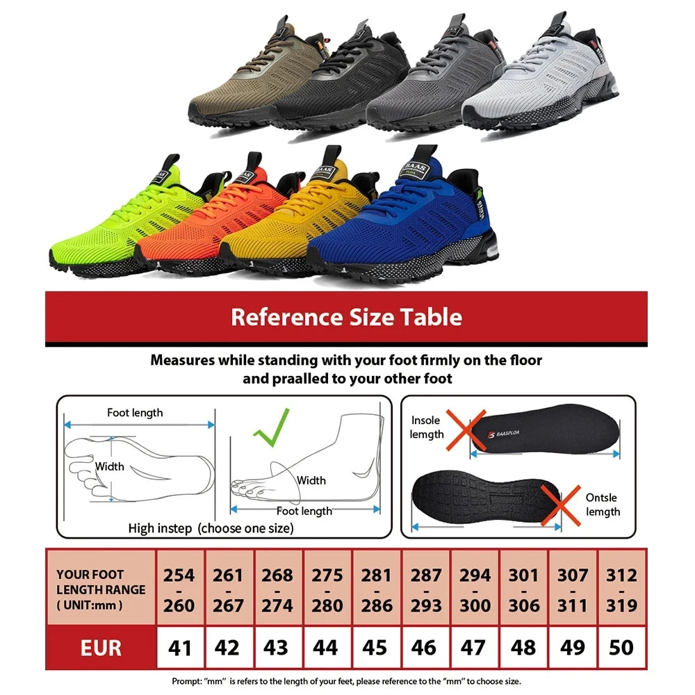 Baasploa Men Running Shoes Brand Breathable Mesh Outdoor Grass New Male Sneakers Shoes Walking Gym Shoes For Men Plus size 41-50