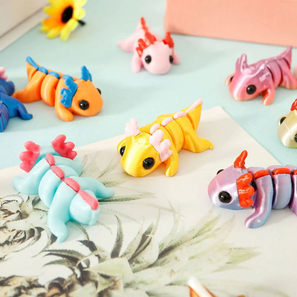 24Pcs Plastic 3D Printed Axolotl Figure Flexible Joint Mini Sensory Axolotl Toy Add Fun 3D Printed Animal Toy for Children