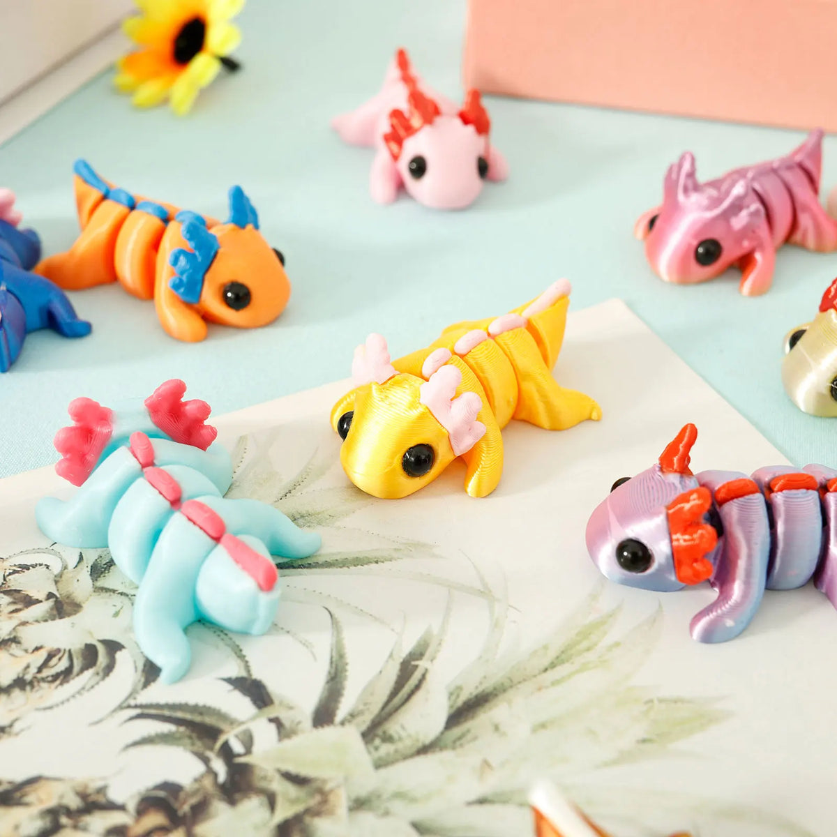 24Pcs Plastic 3D Printed Axolotl Figure Flexible Joint Mini Sensory Axolotl Toy Add Fun 3D Printed Animal Toy for Children