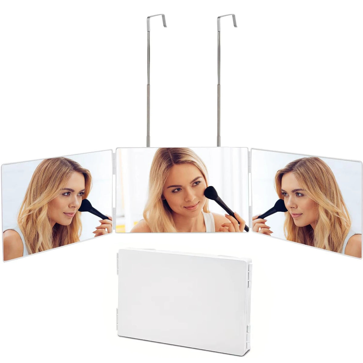 360° Viewing Makeup Mirror for Hair Cutting Travel Portable Self Haircut Mirror with Adjustable Hooks for Shaving, Hair Styling