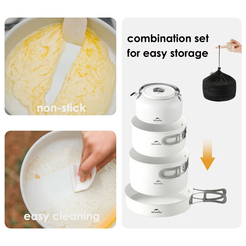 Naturehike Ceramic Non-Stick Pot Portable Camping Cookware Outdoor Pot Cooking Frying Pan Water Kettle Picnic Tableware