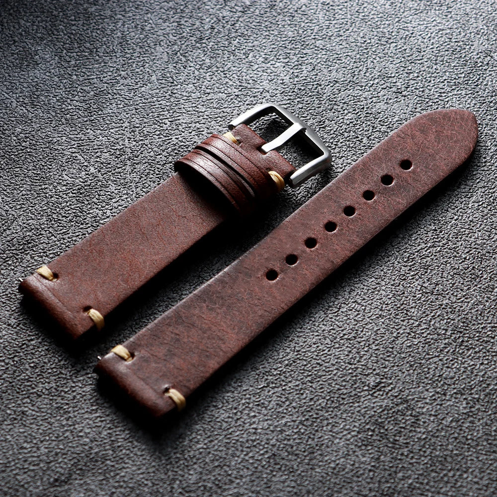 Stitching Leather Butterfly Buckle Watch Band 20mm 22mm Cowhide Strap for Rolex Bracelet for Seiko Women Men Vintage Wristband
