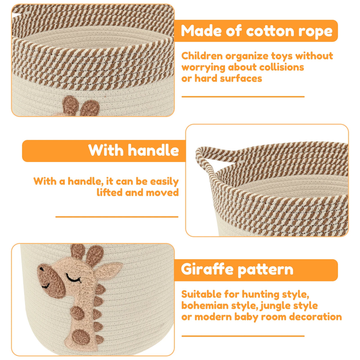 Cotton Rope Storage Basket Large Capacity Toy Organizer with Embroidery Decor Clothes Hamper Woven Sundries Organizer for Home