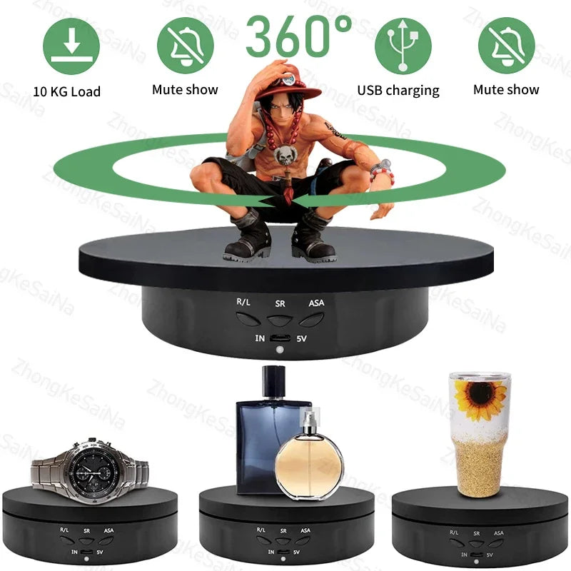 3 in 1 Electric Rotating Display Stand 360 Degree USB/Battery Turntable Holder Jewelry Display Stand Base for Photography Shoot