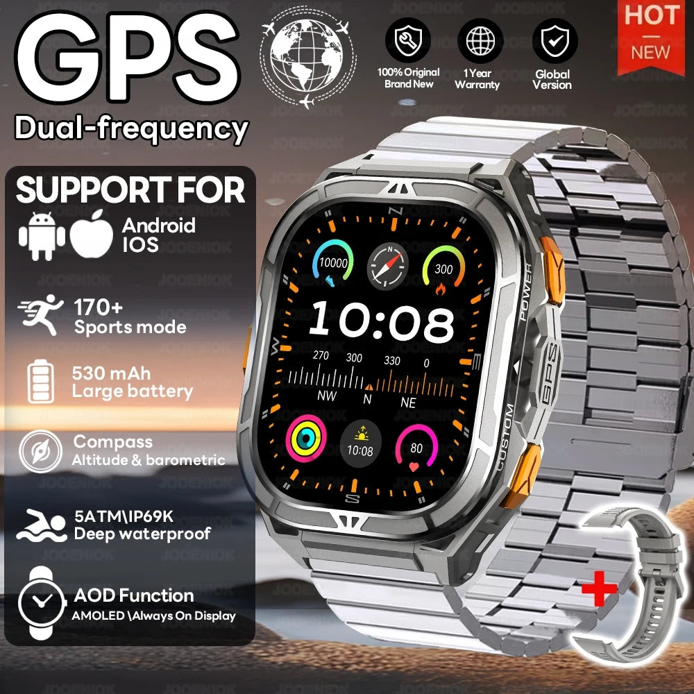 New GPS Smart Watch 10ATM Waterproof Built-in Dual-band GNSS Compass Military Sport Smartwatch Men 2025 New