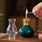 Traditional Ceramic Butter Oil Lamp - Aromatic Incense Burner and Ambient Night Light for Home Zen Decor