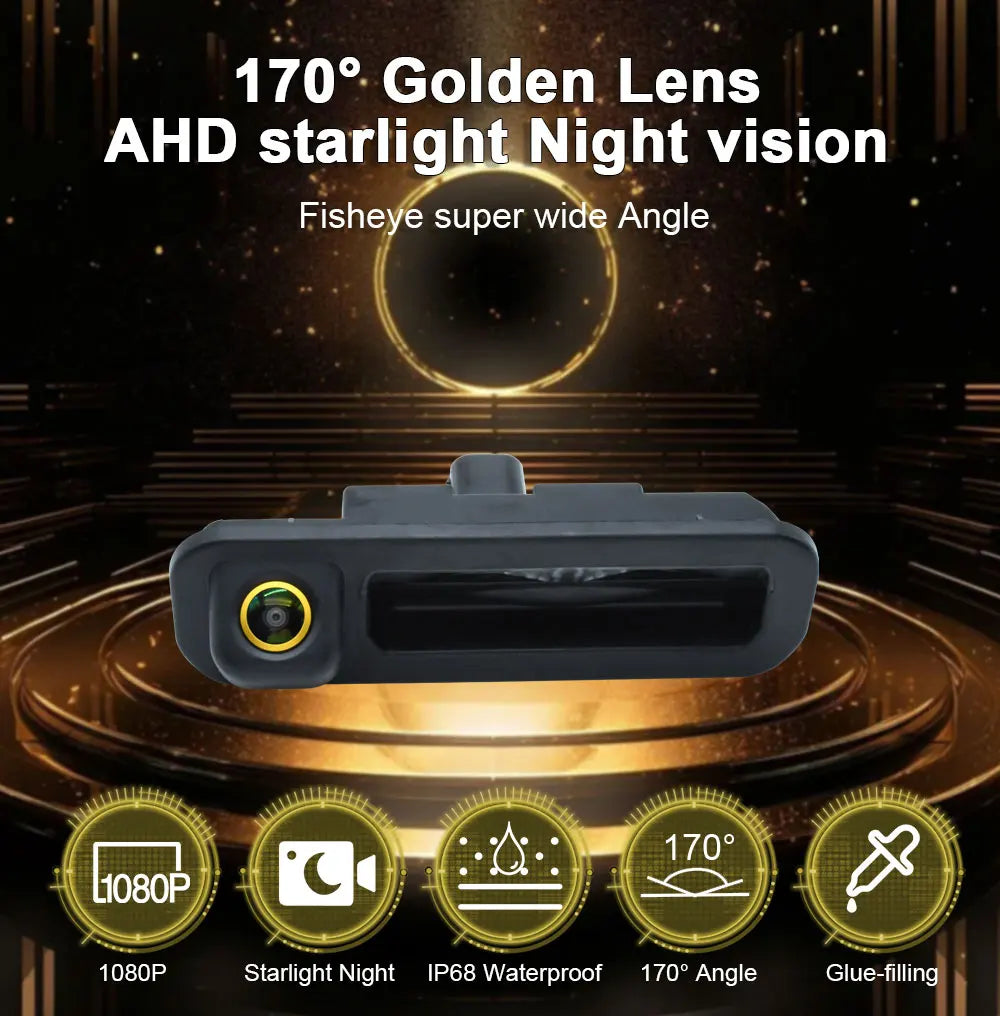 AHD 1920*1080PVehicle 170° Golden Lens Trunk Handle Rear View Camera For Ford Focus 3 MK3 C MAX 2011 2012 2013Reverse Car Camera