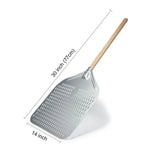 SHANGPEIXUAN Perforated Pizza Peel with Turning Pizza Peel Wood Handle Pizza Shovel Anodized Short Spatulas Baking Tools