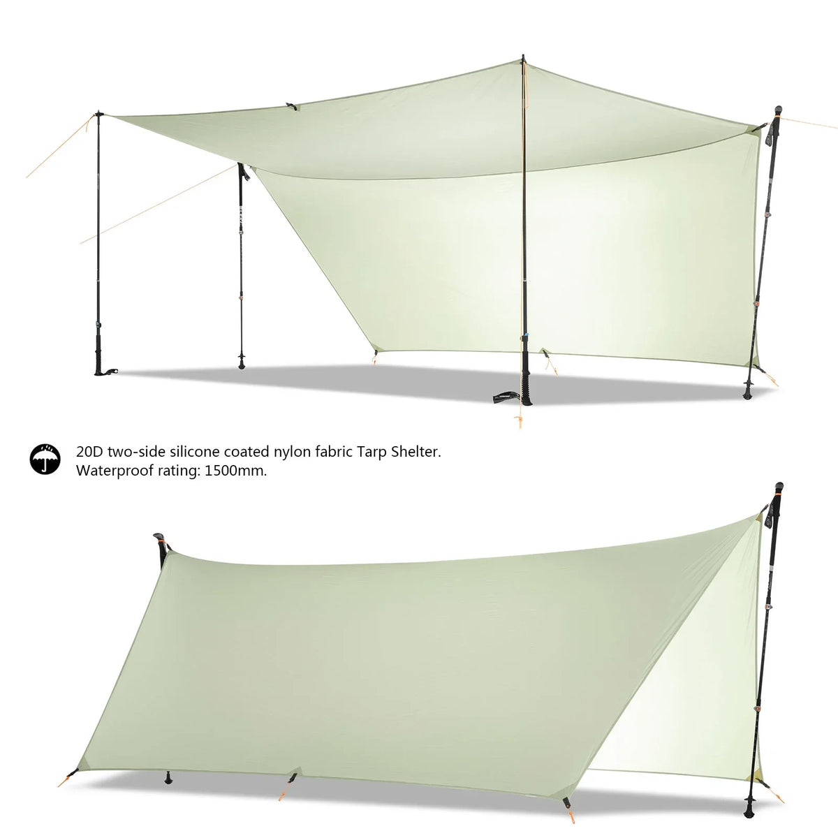 450g 20D Two-Sided Silicone Coated Nylon Tarp Ultralight Sun Shelter Beach Tent Pergola Awning Canopy Rainfly Camping Sunshelter