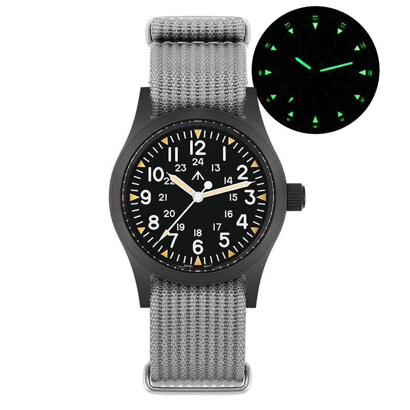 Militado Ml05 Vintage Field Watch VH31 Sweep Second Quartz Movement Sapphire Crystal High Clear AR Coating Luminous 38Mm Watches