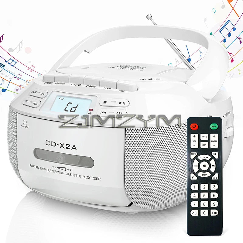 Portable CD Cassette Player Recorder Boombox with USB MP3 Radio Remote, AC/DC, Black