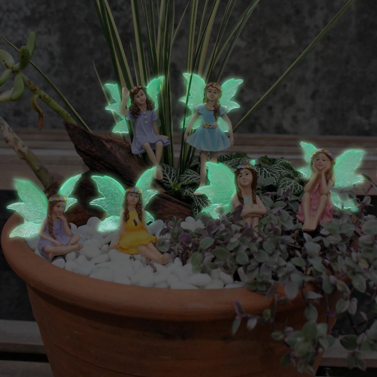 6pc Night Light Wings Flower Fairy, Garden Micro Landscape Fairy Tale World Scene Decoration, Flower Pot Bonsai Flower Fairy Plu
