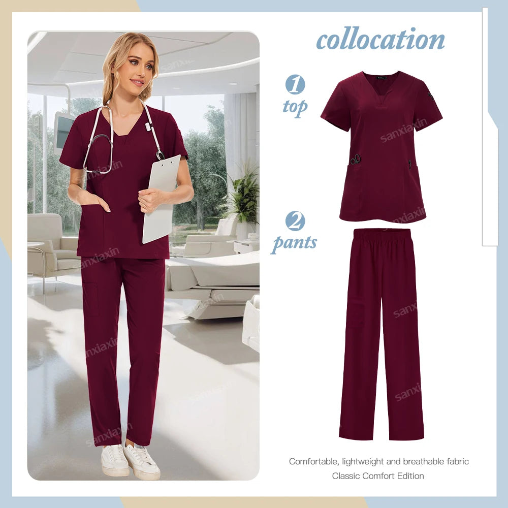 Niaahinn brand Set Women's Medical Uniforms Surgical Pajamas Nurse Uniforms Scrub Set Hospital Work Clothes Dental Surgery Suits