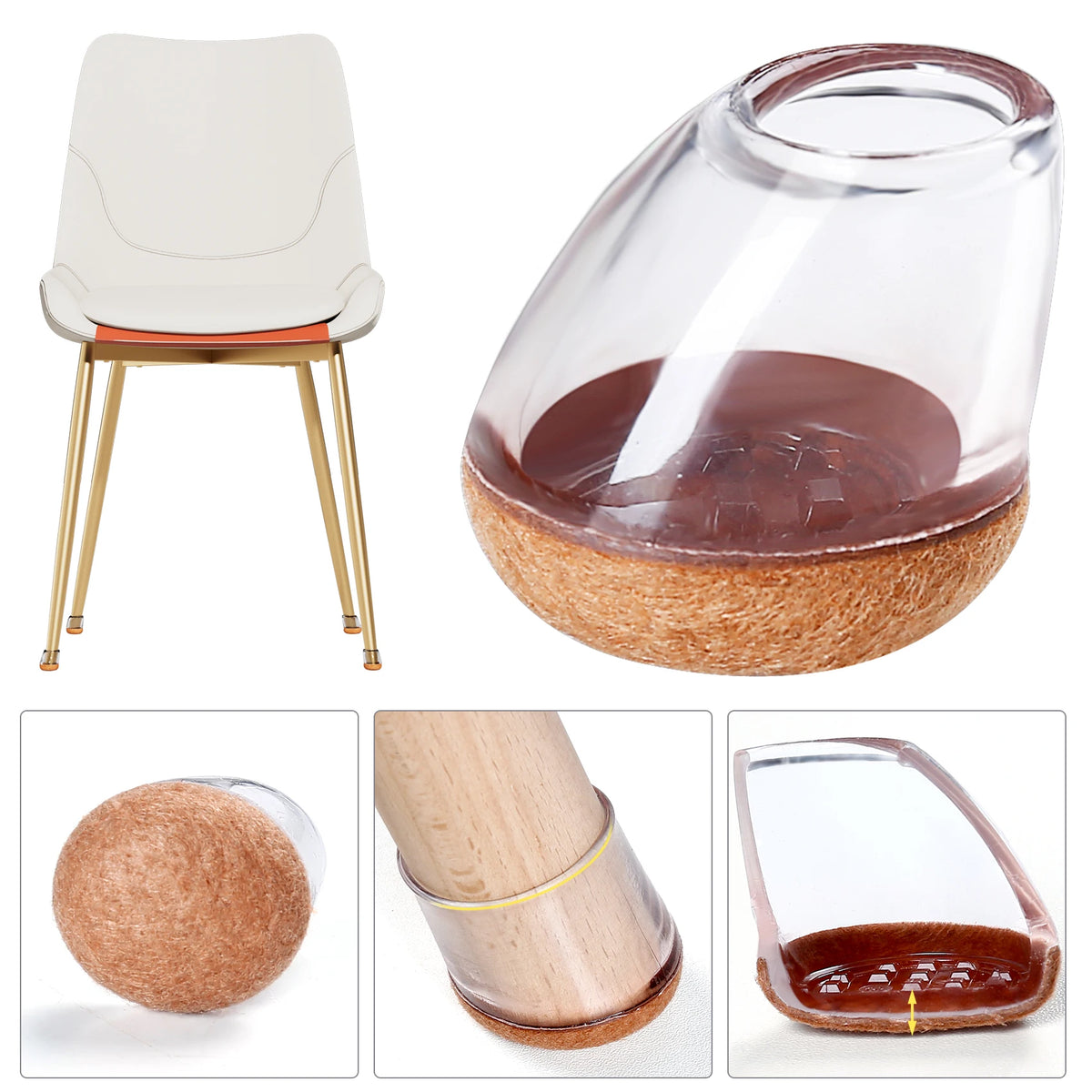 Chair Leg Protectors Foot Cover 15-25° Diagonal Thick Wrap Felt Pads Silicone Furniture Table Feet Protect Hardwood Floors Table