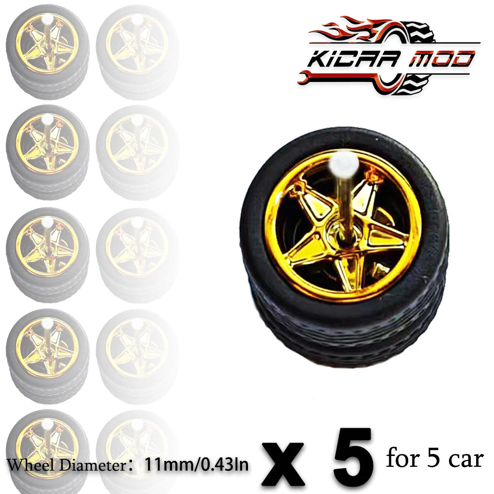 1/64 Wheels with Detachable Rubber Tires Electroplated Color for Toy Model Diecast Cars Refiting Parts for Hotwheels (5 sets)