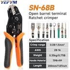 SN-68B Crimps Plug JST ,TE,XH,SM,VH,PH,Molex Terminals Ratchet Crimper Pliers For 0.08-1.5mm²(28-16 AWG) Wires Tool