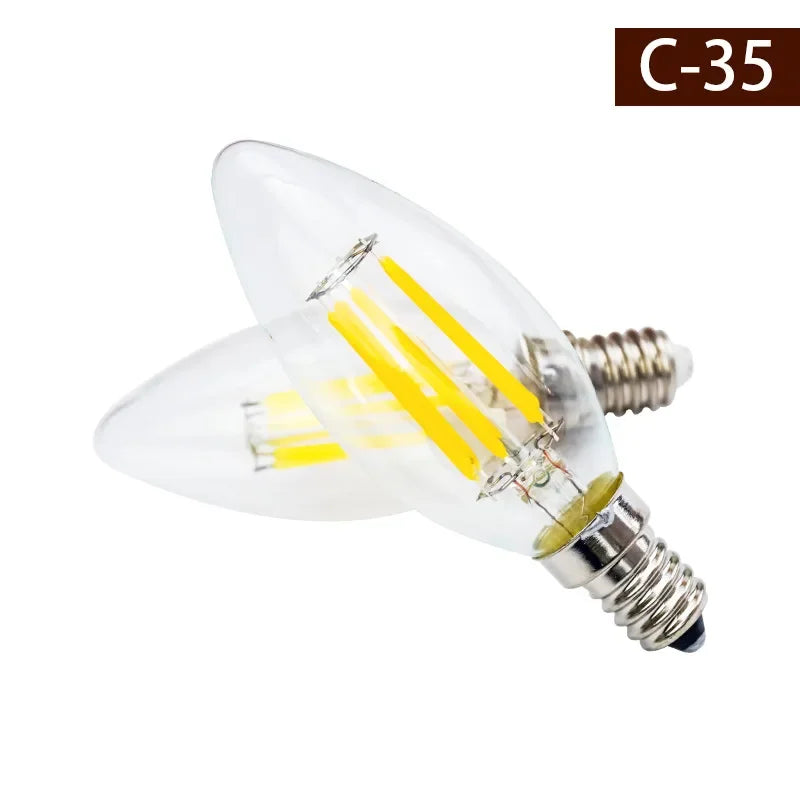 6pcs Retro Edison E14 2W 4W 6W 8W LED Filament Bulb Lamp AC 220V-240V Light Bulb C35 C35L Glass Bulb Vintage Candle Light