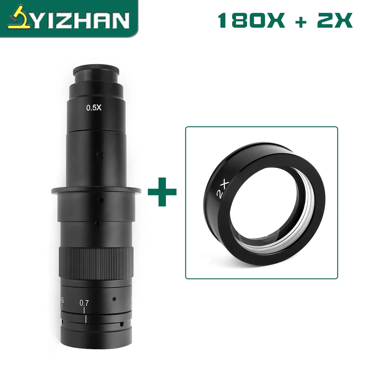 YIZHAN Adjustable Zoom C-Mount Lens Magnification 130X 180X 360X Lab 0.3X 0.5X 0.75X 2X Objective For Industry Microscope Camera